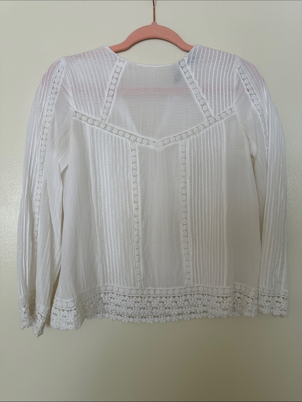 Women's White Lace-Trim Long Sleeve Top